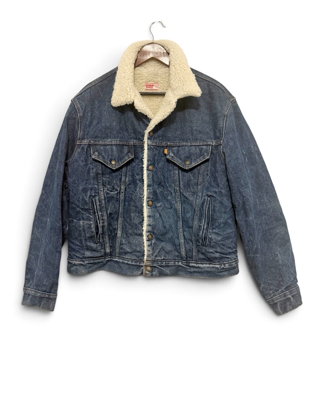 VTG Levi's Orange Tab 1970s Sherpa Lined Denim Jacket Size 46 Fits M-XL